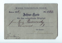 Carte de membre ordinaire n° 187 de la Wiener Tonkünstler-Verein pour la saison 1886-1887
