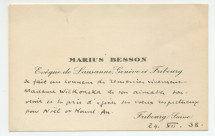 Carte de compliment de Mgr Marius Besson, évêque de Lausanne, Genève et Fribourg, envoyée à Antonina Wilkonska à l'occasion de la Noël 1938