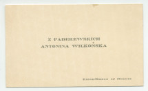 Carte de compliment de «Z Paderewskich Antonina Wilkonska» [Antonina Wilkonska née Paderewska] à «Riond-Bosson s. Morges»