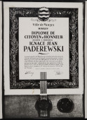 Photographie du diplôme de citoyen d'honneur décerné à Paderewski par la Ville de Morges le 2 février 1925