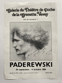 Affiche de l'exposition Paderewski présentée du 25 septembre au 4 octobre 1984 à la Galerie du Théâtre de Poche de la Grenette à Vevey