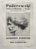 Affiche de l'audition d'élèves du Conservatoire de Morges lauréats des Prix Paderewski organisée le 5 novembre 1987 au Théâtre de Beausobre à Morges