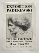 Affiche de l'exposition Paderewski présentée du 30 mai au 8 juin au Pavillon Paderewski (Pigeonnier) de l'Ecole de la construction (aujourd'hui Fédération vaudoise des entrepreneurs) à Tolochenaz
