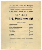 Programme du récital donné par Paderewski le 23 décembre 1903 au Casino-Théâtre de Morges au profit d'œuvres de bienfaisance de la Ville